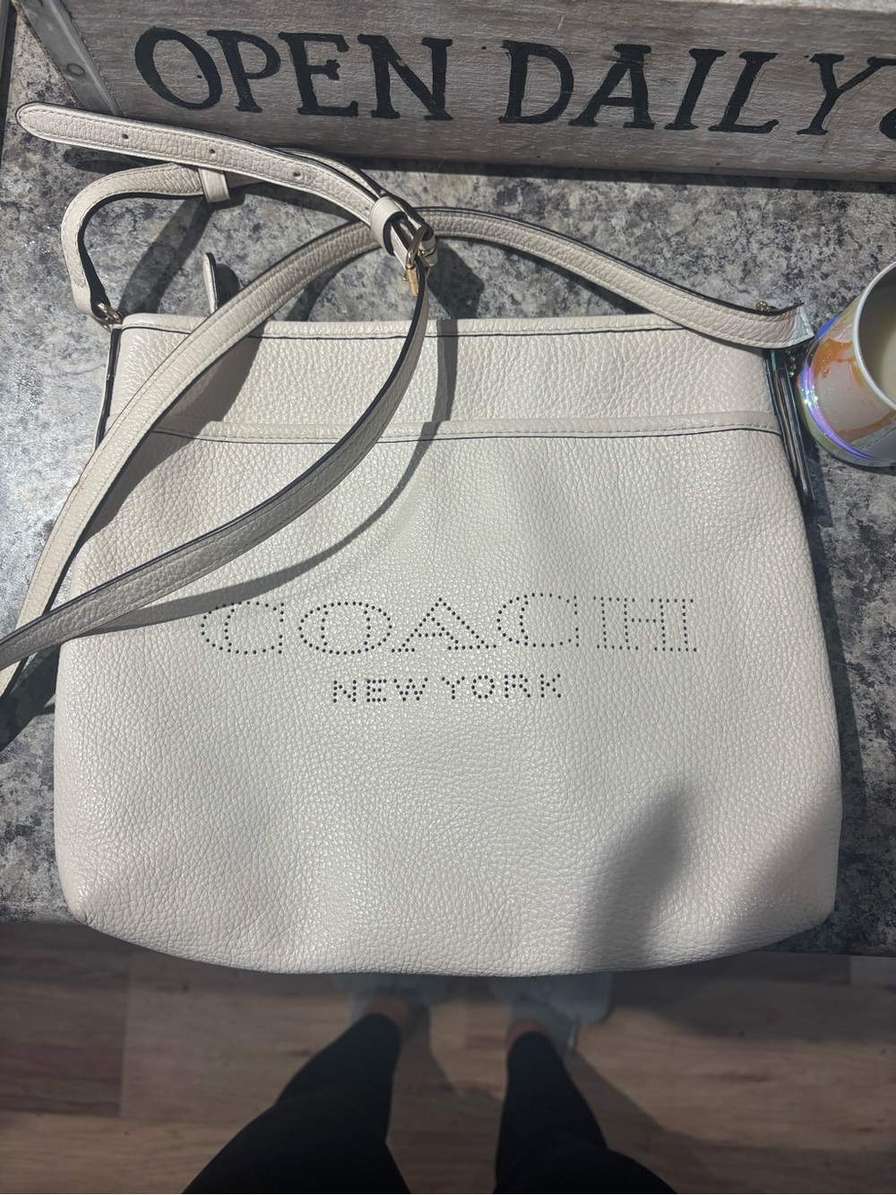 Coach Leather Perforated Logo Crossbody Bag in Cream